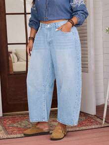 EMERY ROSE Plus Size Women's All-Season Non-Stretch American Street Style Casual Denim Jeans - Light Wash - View 3