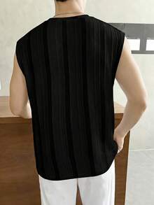SWAVVY Men's Textured Vacation Fashion Crew Neck Casual Tank Top For Daily Outings - Black - View 4