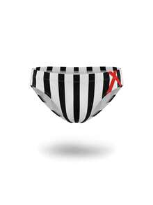 DSELFIQUE Men's Summer Beach Vacation Colorblock Striped Print Triangle Swim Trunks - Black and White - View 4
