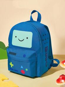 ADVENTURE TIME X SHEIN 1個卡通角色圖案印花聚酯纖維背包，可調節肩帶，適合學生、男士、女士，適用於學校、戶外遠足、休閒健行、旅行、通勤、冒險，BOM - 藍色 - 查看 2