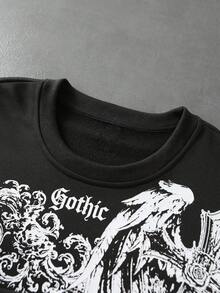 ROMWE MEN Men's Colorblock Gothic Print T-Shirt - Black - View 7