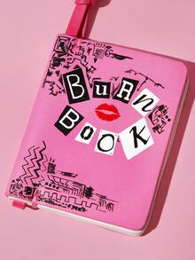 Mean Girls | SHEIN 1 Piece Pu Leather Mini Pattern Printed Leather Notebook Keychain, Bag Pendant, With Lip Decoration, Can Be Written With Oil-Based Pen, Burn Book - Pink - View 4