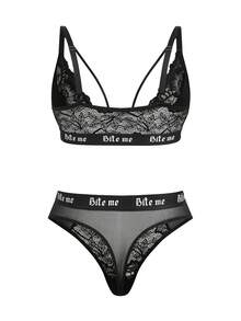 AltBold Dark Gothic Lace Front Closure Non-Wired Plus Size Women's Lingerie Set 2pcs - Black - View 7