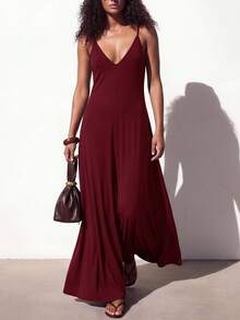 Zivah 2026 Spring/Summer Music Festival Easter St. Patrick's Day Valentine's Day Western Minimalist Bohemian Casual Vacation Burgundy Dress - Burgundy - View 2