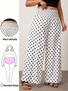 Enliva Plus Size Women's Pure Apricot Polka Dot Wide Leg Pants, Elegant Style, Fashionable And Versatile, Suitable For Commuting And Office Wear - Multicolor - View 1