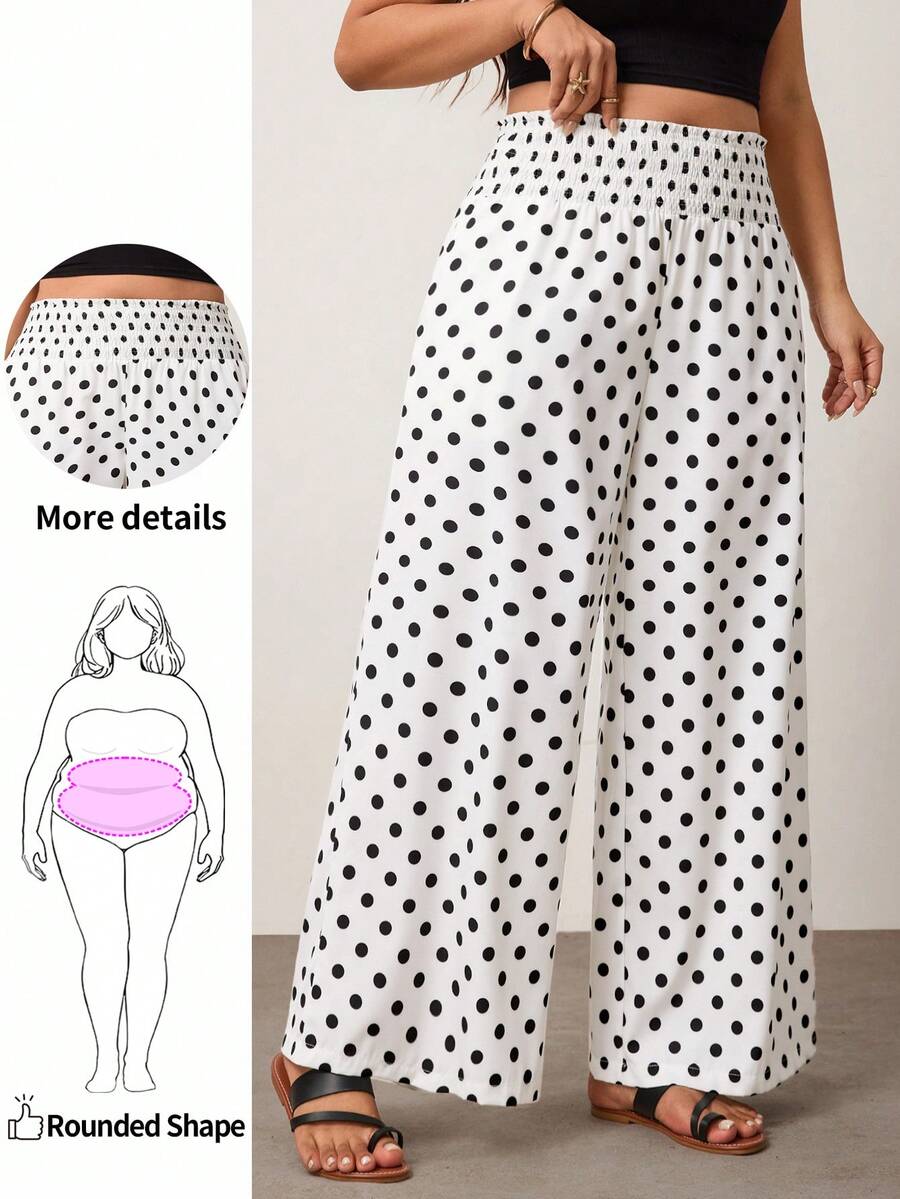 Enliva Plus Size Women's Pure Apricot Polka Dot Wide Leg Pants, Elegant Style, Fashionable And Versatile, Suitable For Commuting And Office Wear - Multicolor - View 1