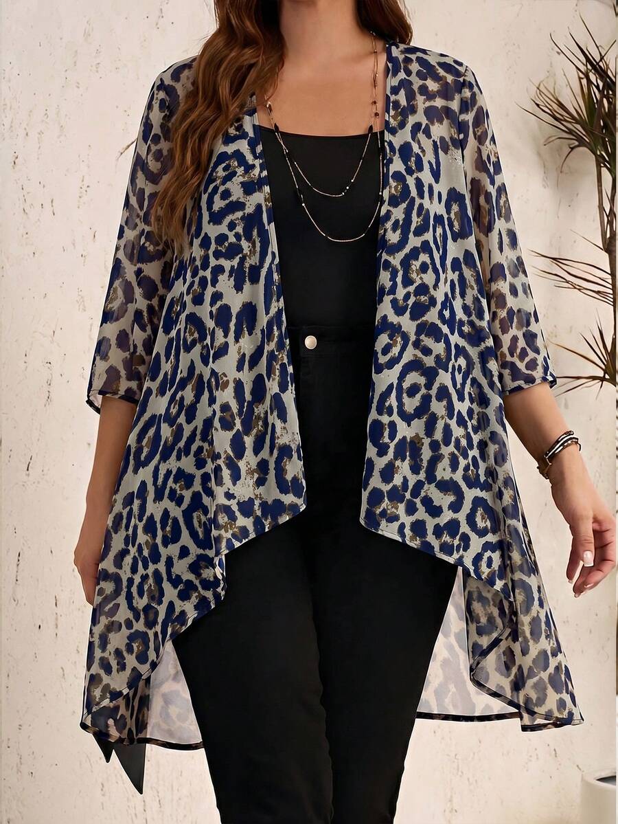 EMERY ROSE Chaqueta informal de talla grande con estampado de leopardo - Multicolor - Ver 1