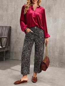 EMERY ROSE Women's Casual Paisley Print Jeans - Coffee Brown - View 5