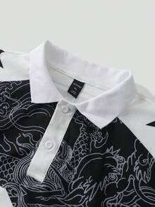 ROMWE MEN Prep 男士花卉數位印花休閒百搭通勤旅行短袖 Polo 衫 - 黑色 - 查看 3