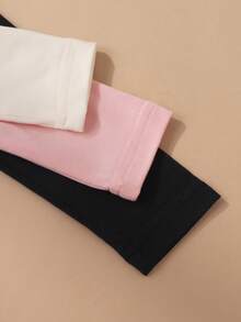 SHEIN 3件組女童秋冬荷葉袖針織雙面Dralon保暖內搭上衣，百搭圓領刺繡愛心長袖T恤 - 彩色 - 查看 6