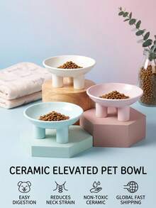 PETSIN 新款宠物碗，陶瓷高脚猫碗，大开口，三脚设计保护颈部，猫狗通用食碗 - 150ml - 查看 1