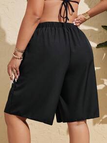 Swim Vcay Women's Plus Size Solid Color Single PieceBermuda Shorts, Vacation Beach Vacation Pants Summer - Multicolor - View 2