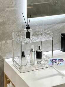 1Pc Double-Layer Clear Desktop Organizer Tray, Easy To Install, Storage Rack For Cosmetics & Cups, Multi-Use For Bathroom, Bedroom, Office & Room Decor - multicolor - View 1