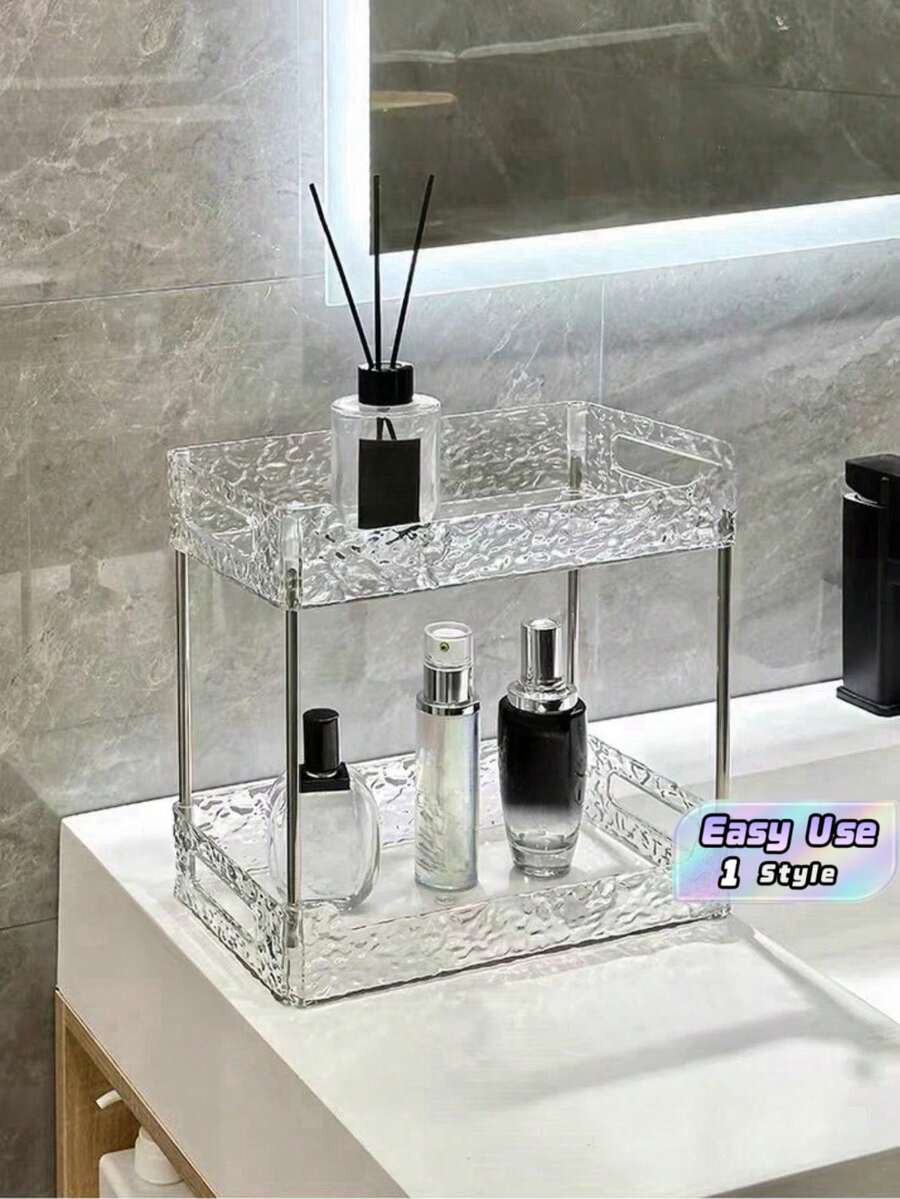 1Pc Double-Layer Clear Desktop Organizer Tray, Easy To Install, Storage Rack For Cosmetics & Cups, Multi-Use For Bathroom, Bedroom, Office & Room Decor - multicolor - View 1