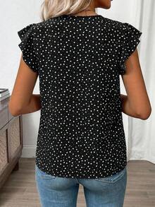 SHEIN Clasi 女士夏季碎花V领短袖衬衫 - 黑色 - 查看 2