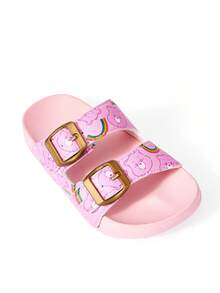 SHEIN X Care Bears 卡通愛心熊兒童拖鞋，透氣快乾，輕量耐用 EVA 材質，適合女孩室內外穿著，浴室、遊樂場、游泳池、沙灘、淋浴拖鞋涼鞋 - 粉色 - 查看 7