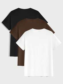 Manfinity VCAY 3件組男士休閒純色圓領短袖T恤，度假、父親節禮物 - 棕色 - 查看 2