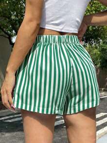 Sundraya Summer Women's Papaya Slogan Print T-Shirt And Striped Shorts Two Pieces Set - Green - View 7