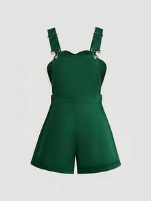 Sweetra Plus Size Cute Frog Print Casual Overalls - Olive Green - View 2