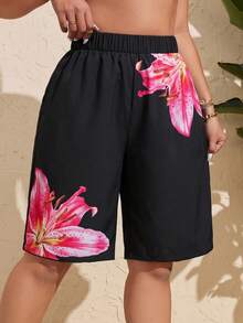 Swim Vcay Women's Plus Size Solid Color Single PieceBermuda Shorts, Vacation Beach Vacation Pants Summer - Multicolor - View 5