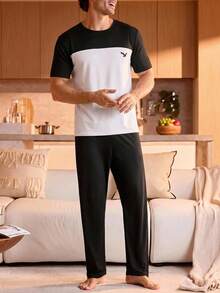 Manfinity Underwear&Sleepwear Basics 休閒基礎款男士家居服套裝 - 彩色 - 查看 4