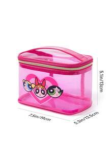 THE POWERPUFF GIRLS X SHEIN 1个卡通人物印花亮片装饰透明PVC轻便化妆包，适合收纳化妆品、文具、日用品、数码产品，通勤、上学、旅行必备，老少皆宜，学生友好，花花公子、泡泡、毛毛、友谊、蝴蝶结图案 - 彩色 - 查看 7