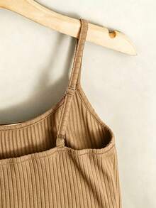 SHEIN Franclia Summer Casual Solid Color Spaghetti Strap Bodysuit - Camel - View 5