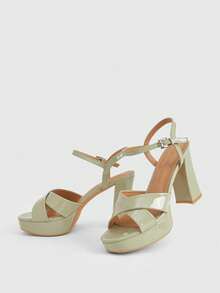 CUCCOO LuxiPop Sandal Wedges Platform Wanita, Ujung Terbuka, Tali Silang, Gesper Pergelangan Kaki, Hak Tebal, Cocok untuk Wanita yang Mengenakan Pakaian untuk Pesta Musim Panas dan Pernikahan - Hijau - View 7