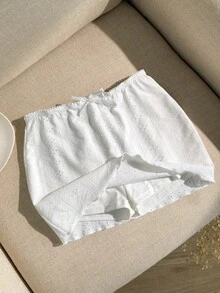 少女女孩白色針織提花裙，內建內搭褲，休閒度假裙褲 - 白色 - 查看 4