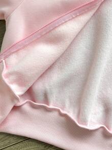 SHEIN Tween女孩蝴蝶結刺繡對比蕾絲連帽拉鍊秋季運動衫 - 粉色 - 查看 12