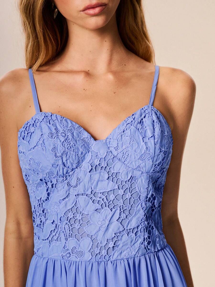 Willow Rêve Women's Cornflower Blue Embroidered Spaghetti Strap Maxi Dress Romantic Elegant Wedding Boho Date Garden Summer - Blue - View 1