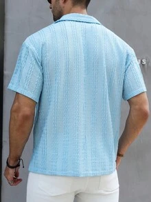 Manfinity CasualCool 男士純色休閒百搭日常短袖襯衫 - 藍色 - 查看 2