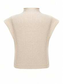 Cévolie Sweater Pullover Wanita, Atasan Rajut Kasual Warna Polos - Aprikot - View 2