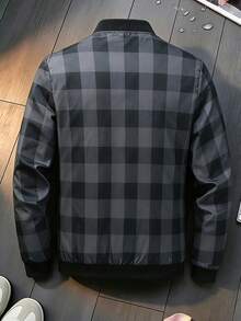 Manfinity Homme Men's Fashionable Checkerboard Print Zipper Front Long Sleeve Jacket - Multicolor - View 4