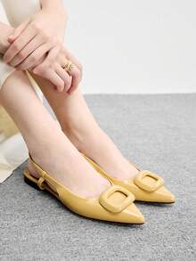 CUCCOO BIZCHIC Women's Spring And Summer Fashion And Charming Pointed Buckle Yellow PU Material Flat Shoes, Suitable For Travel, Commuting, Parties And Gatherings - Yellow - View 1