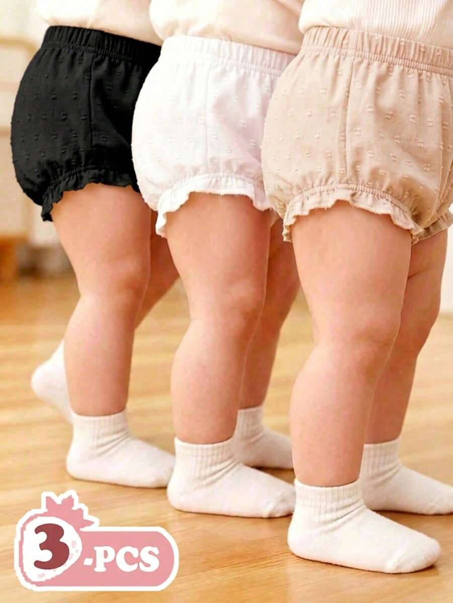 Souflis Souflis Baby Girl Summer Soft Color 3-Piece Set, Pure Apricot Beige Pink Shorts Combination, Simple No-Pattern Style, Loose Fit, Suitable For Outdoor Play, Home Comfort, Easily Adapts To Various Party Occasions. - Multicolor - View 1