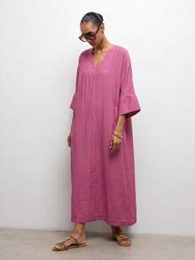 Maija Women's Solid Color Mid-Length Casual Tropical Vacation Dress Vacation Magenta Autumn Vacations,Break,Valentine's Day Party Graduation - Purple - View 6