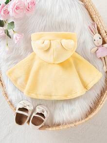 SHEIN 女嬰新款毛絨連帽披肩，可愛舒適，適合秋冬穿著 - 黃色 - 查看 2