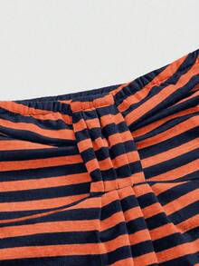 ROMWE Goth Y2k Hot Girl Retro Striped Fitted Tube Top - Orange - View 3