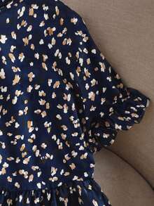 Rusticease Kemeja Ukuran Besar Gaya Resor Kasual Lengan Berkerut dengan Motif Seluruh Permukaan, Pakaian Musim Panas untuk Wanita/Musim Panas, Pakaian Liburan Tropis Wanita - Navy Blue - View 8