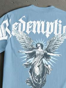 Manfinity Roghcode Men's Letter Angel Print Crew Neck Short Sleeve Casual T-Shirt - Baby Blue - View 2