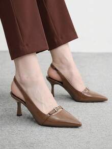 CUCCOO BIZCHIC Brown Pointed Stiletto Slingback Word With Buckle High Heel Shoes Commuting Fashion Simple Versatile Banquet Shoes Party Women's Shoes - Coffee Brown 1 - View 1