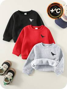 SHEIN 男嬰秋冬服飾套裝，衛衣，3件/套，保暖內裡加厚 - 彩色 - 查看 4