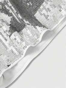 ROMWE Avant Women's Starry Sequin Decorated Ultra Low Waist Mini Shorts, Suitable For Music Festivals, Banquets, Concerts, Parties, Daily Wear And More Occasions - Silver - View 4
