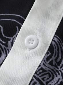 ROMWE MEN Prep 男士花卉數位印花休閒百搭通勤旅行短袖 Polo 衫 - 黑色 - 查看 4