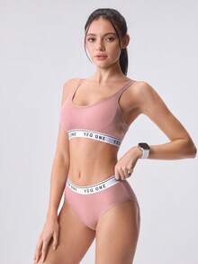 Loungeista 1 Set Women's Letter Print Hollow Criss-Cross Camisole Bra Set, Wireless, Breathable Back Design, Sports Bra Set - Watermelon Pink - View 3