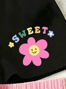 (隨機3款，發貨1套) 春夏秋女童幼兒時尚彩色花朵彩虹字母印花休閒基礎背心短褲套裝 - 彩色 - 查看 5