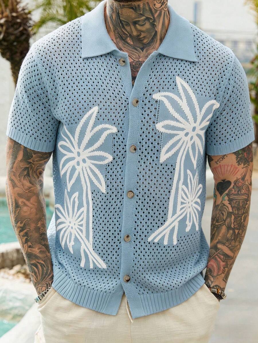 VENTUSAIL Men's Coconut Tree Hollow Knit Top - Baby Blue - View 1