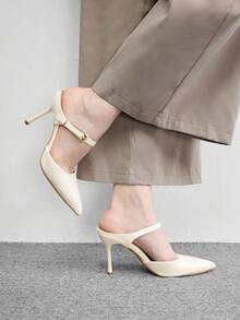 CUCCOO BIZCHIC Women's Spring And Summer New Simple Metal Buckle Pointed High Heels White Back Thin Heel Sandals Commuter Versatile Model - White - View 7