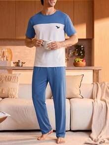 Manfinity Underwear&Sleepwear Basics 休閒基礎款男士居家服套裝 - 彩色 - 查看 3